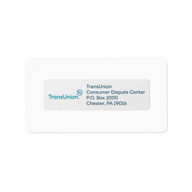 Étiquette d'adresse postale de TransUnion (Devant)