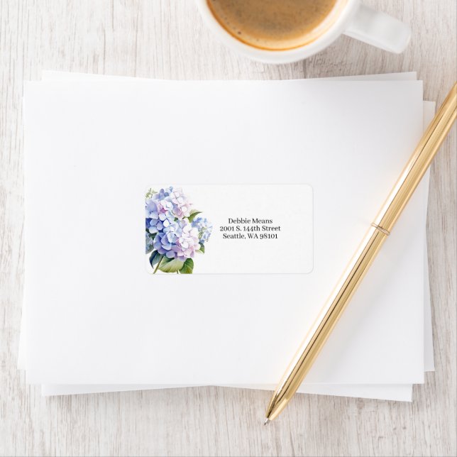 Étiquette d'adresse postale Hydrangea (En situation)