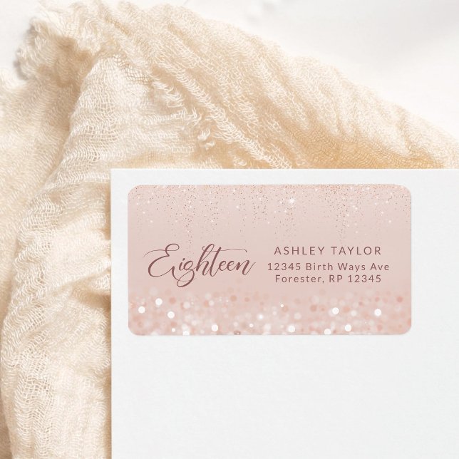 Étiquette d'adresse pour 18e anniversaire Rose Gol (Rose Gold Glitter 18th Birthday Address Label)