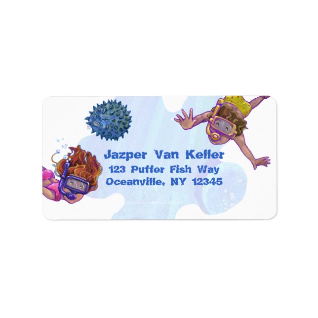 Étiquette d'adresse pour enfants en snorkeling (Devant)