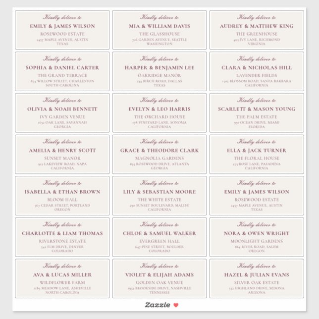 Étiquette d'adresse pour invité de mariage en ivoi (Feuille)