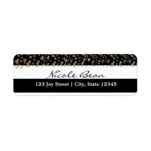 Étiquette d'adresse Rayures Noir & Blanc Gold Holl