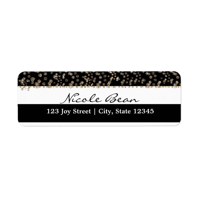 Étiquette d'adresse Rayures Noir & Blanc Gold Holl (Devant)