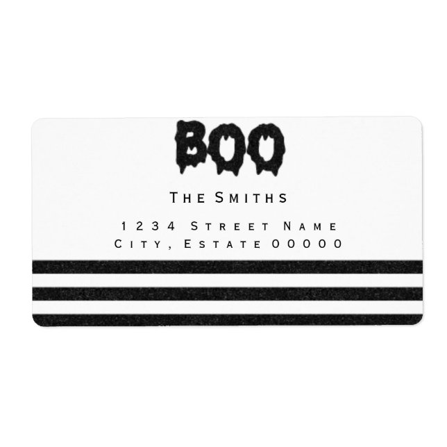 Étiquette d'adresse rayures noir et blanc Boo (Devant)