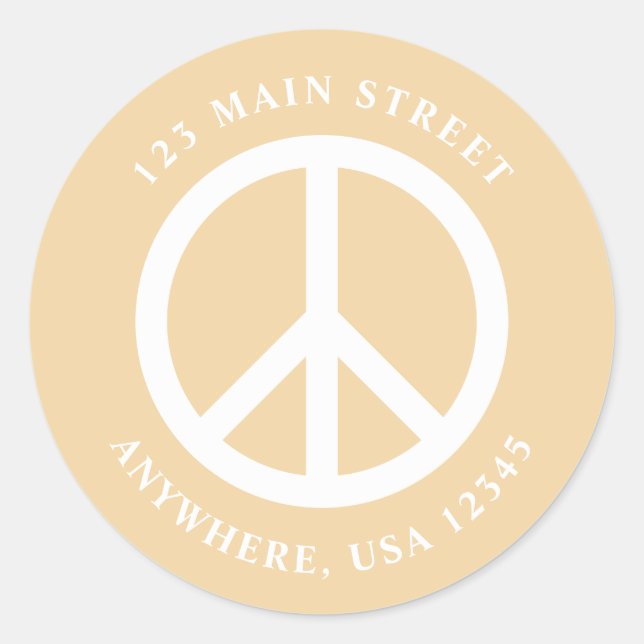 Étiquette d'adresse rétro jaune Peace Sign (Devant)