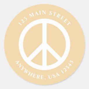 Étiquette d'adresse rétro jaune Peace Sign
