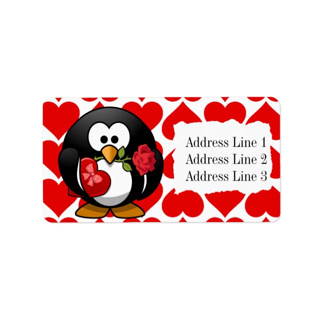 Étiquette d'adresse Saint Valentin Manchot Mignon  (Devant)