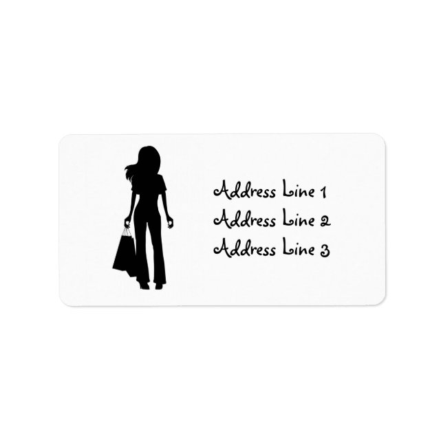 Étiquette d'adresse silhouette de femme avec sacs  (Devant)
