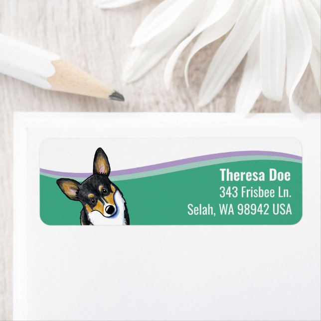 Étiquette d'adresse Vague Chien Corgi (En situation)
