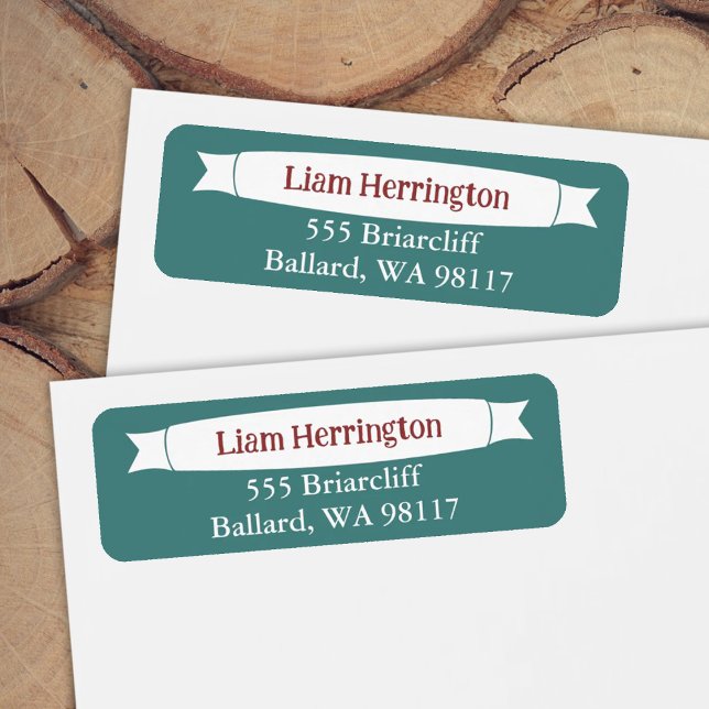 Étiquette d'adresse Vert Bleu et Bourgogne avec Ba (teal green and burgundy red return address labels for envelopes)