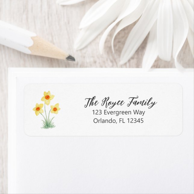 Étiquette Daffodil Flower Painting Return Address Label (En situation)