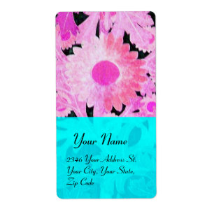 Étiquette DAISY, bleu turquase rose noir