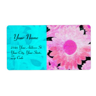 Étiquette DAISY, bleu turquoise rose noir