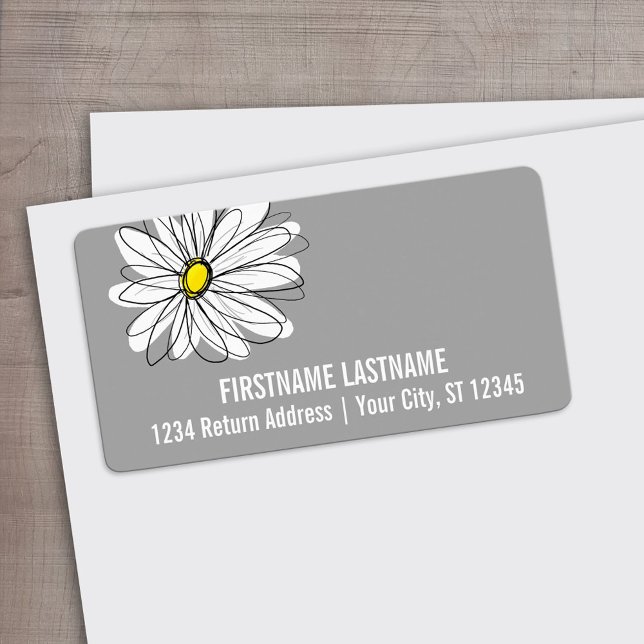Étiquette Daisy tendance avec gris et jaune (Custom Address Label)