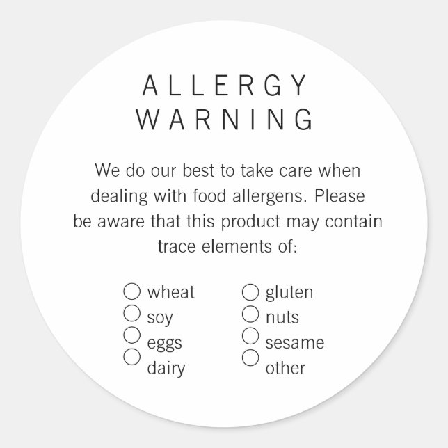 Étiquette d'allergène de boulangerie simple et prê (Devant)