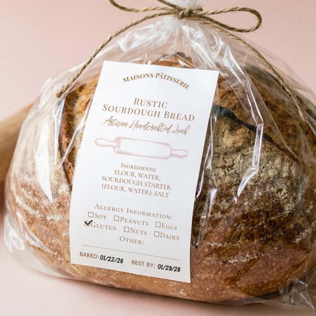 Étiquette d'allergie aux ingrédients de boulangeri (Rolling Pin Bakery Ingredients Allergy Food Label)