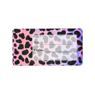 Étiquette Dalmatien Monogramme Noir et Rose