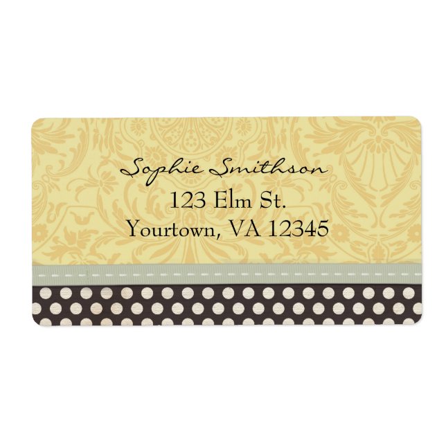 Étiquette Damas jaune avec Pois noirs et blancs (Devant)