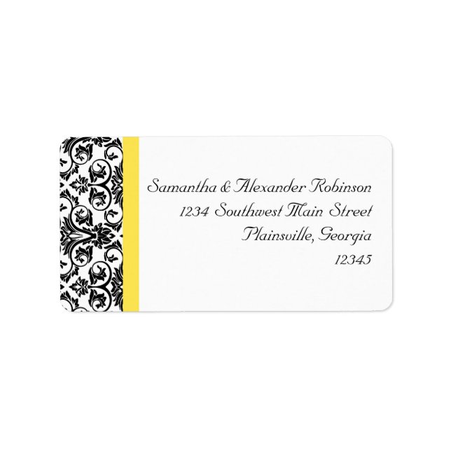 Étiquette Damas noir/blanc avec jaune vif (Devant)