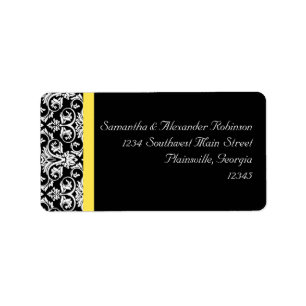 Étiquette Damas noir/blanc avec jaune vif
