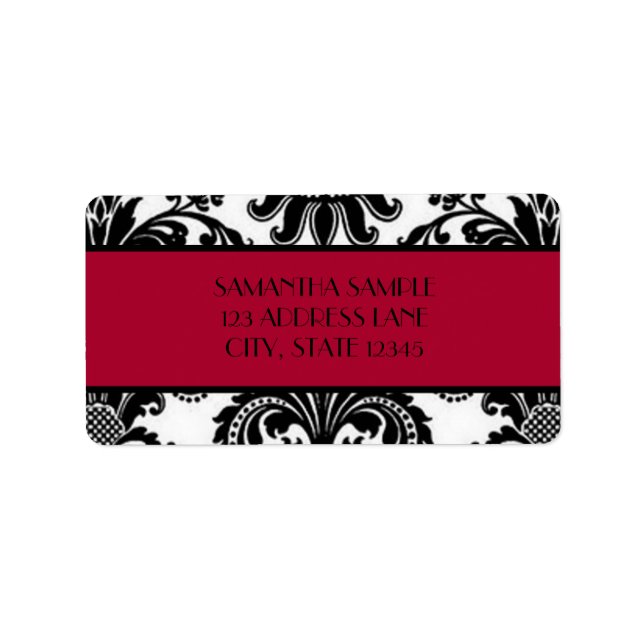 Étiquette Damas noir et blanc, rouge écarlate (Devant)