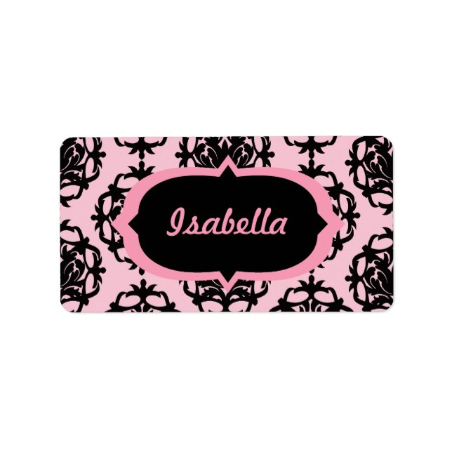 Étiquette Damas rose et noir (Devant)