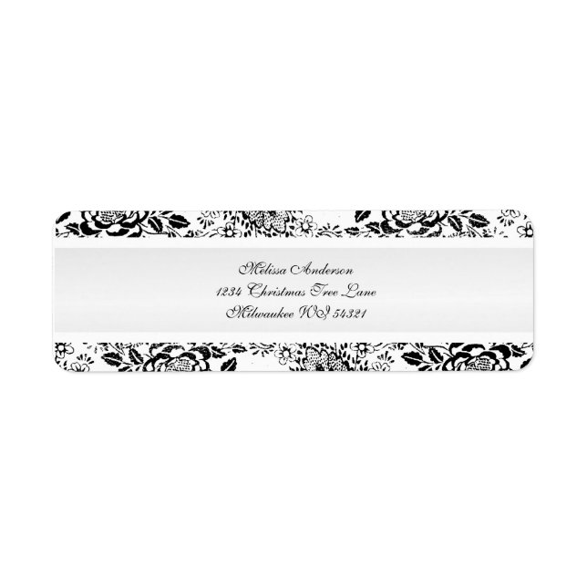 Étiquette Damas Vintage noir et blanc (Devant)