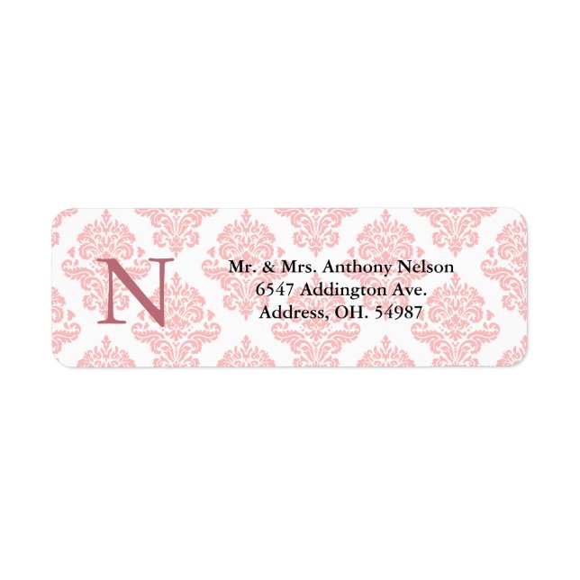 Étiquette Damask Monogram Pastel Rose Adresse de retour (Devant)