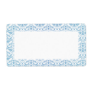 Étiquette Damassé bleue et blanche turquoise sensible et