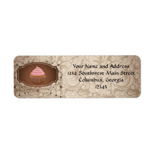 Étiquette Damassé de rose et de brun de petit gâteau de