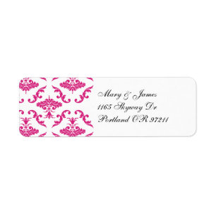 Étiquette Damassé élégante de rose d'adresse de mariage