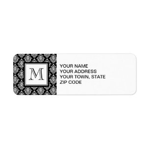 ÉTIQUETTE DAMASSÉ NOIRE VINTAGE VOTRE MONOGRAMME
