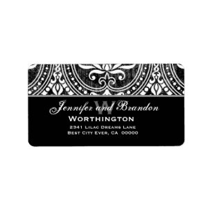 Étiquette Damassé vintage noire et blanche