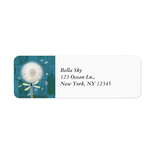 Étiquette Dandelion dragonfly rustique bleu grange bois (Devant)
