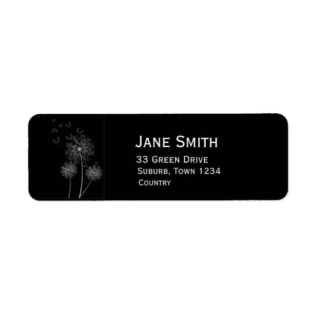 Étiquette Dandelion noir et blanc style (Devant)