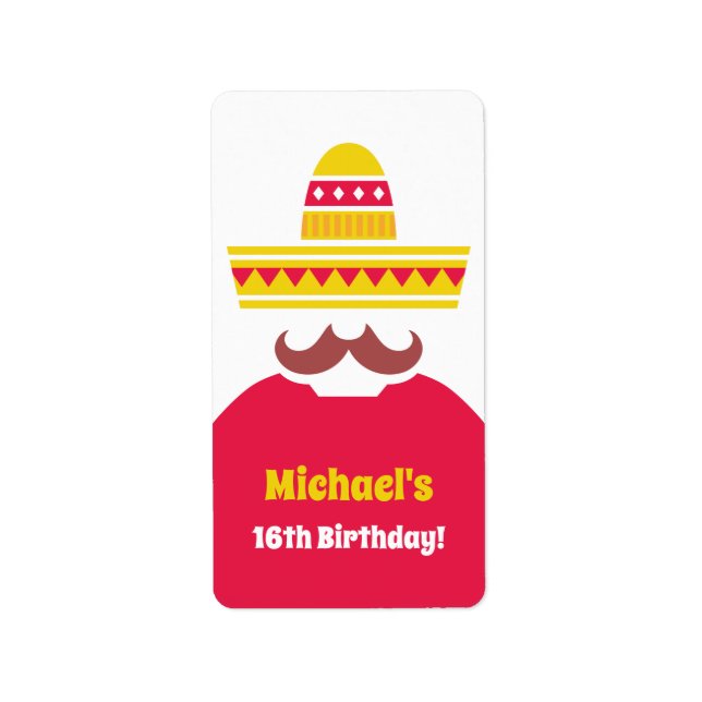 Étiquette d'anniversaire de fiesta avec moustache  (Devant)