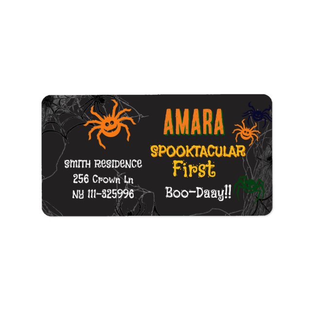 Étiquette d'anniversaire Halloween araignées Hallo (Devant)