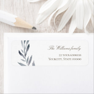 étiquette d'aquarelle feuille bleu poussiéreux