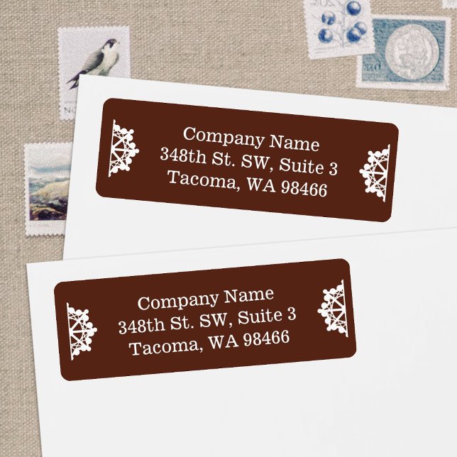 Étiquette Dark Brown Company Holiday Adresse postale (Brown Christmas holiday return address labels for business or personalized Christmas mailing labels)