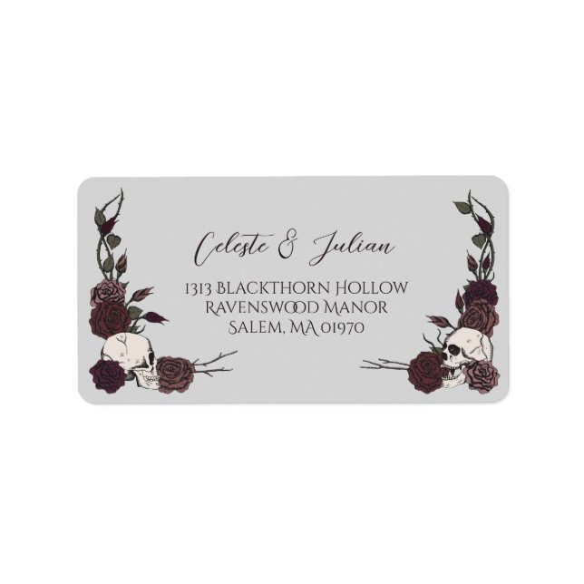 Étiquette Dark Floral Skull Gothic Wedding Return Address (Devant)