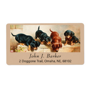 Étiquette d'art de chiots Doxie teckel vintage