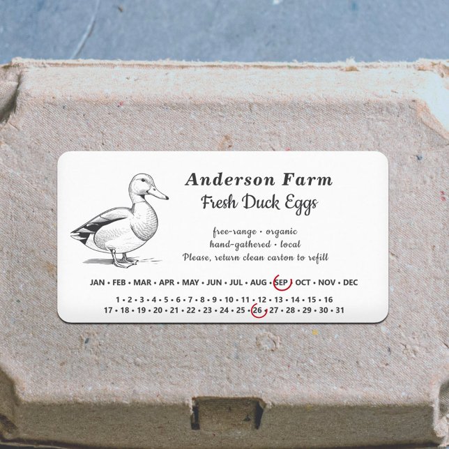 Étiquette Date d'encerclement - Bâton blanc pour oeufs de ca (Encircled Date - Farm Duck Eggs White Sticker)