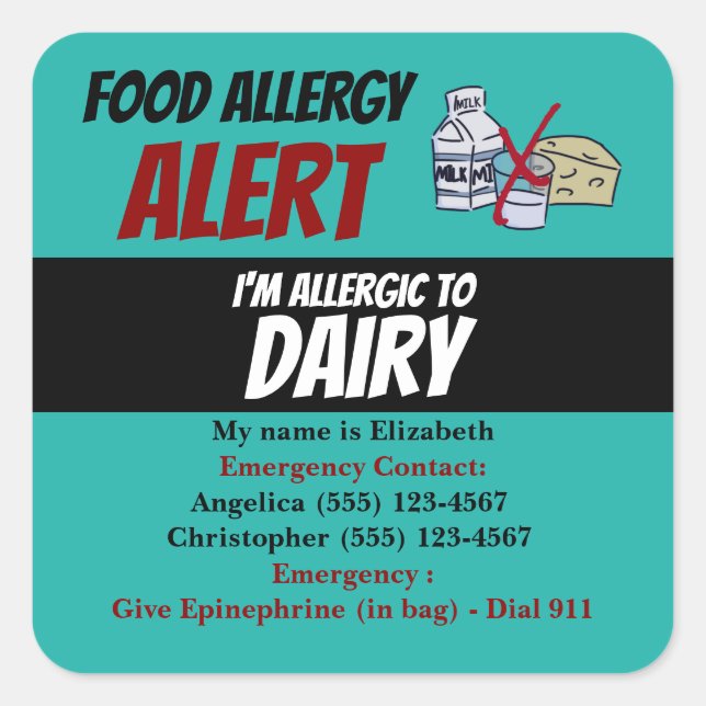 Étiquette d'avertissement d'alerte d'allergie alim (Devant)