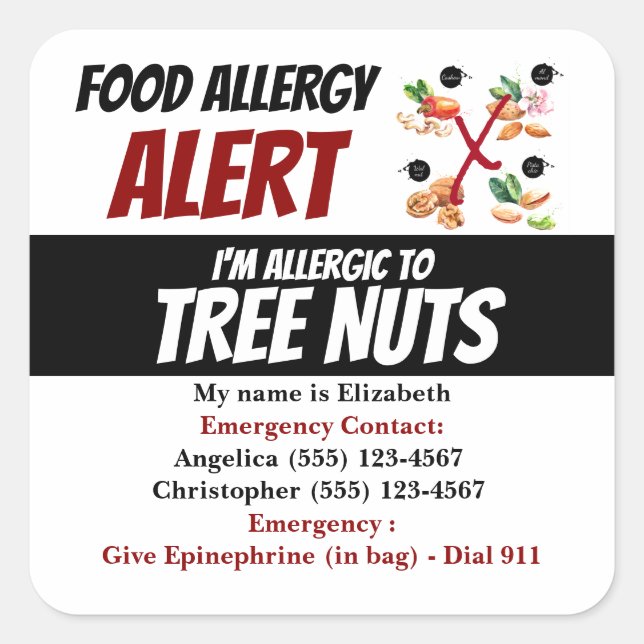 Étiquette d'avertissement d'alerte d'allergie alim (Devant)