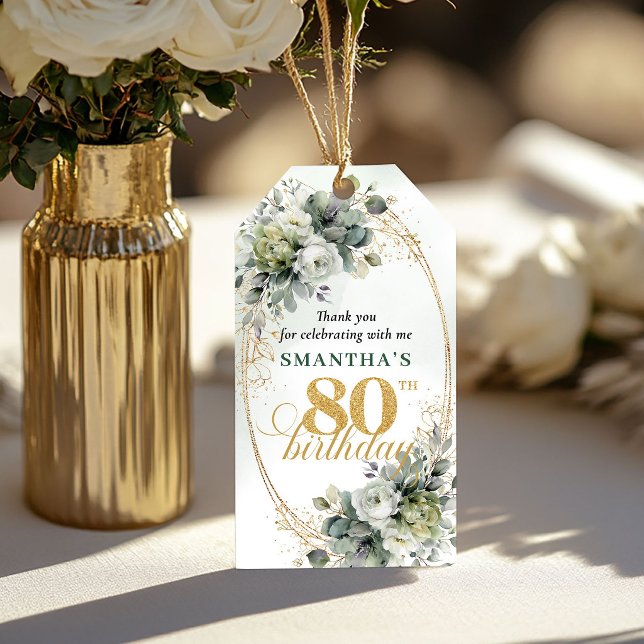 Étiquette de 80e anniversaire vert poussiéreux Bot (Botanical 80th Birthday Dusty Green Tag

)