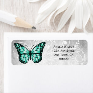 Étiquette de adresse à papillon Turquoise brillant
