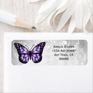 Étiquette de adresse à papillon violet brillant