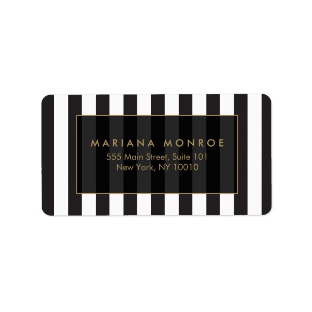 Étiquette de adresse à rayures noir et blanc (Devant)