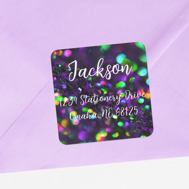 Étiquette de adresse à rayures violettes foncées (Créateur téléchargé)