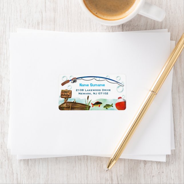 Étiquette de adresse à thème de la pêche (En situation)